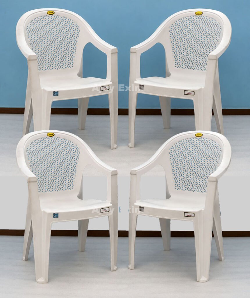 Floral Design Plastic Arm Chair Set of 4
