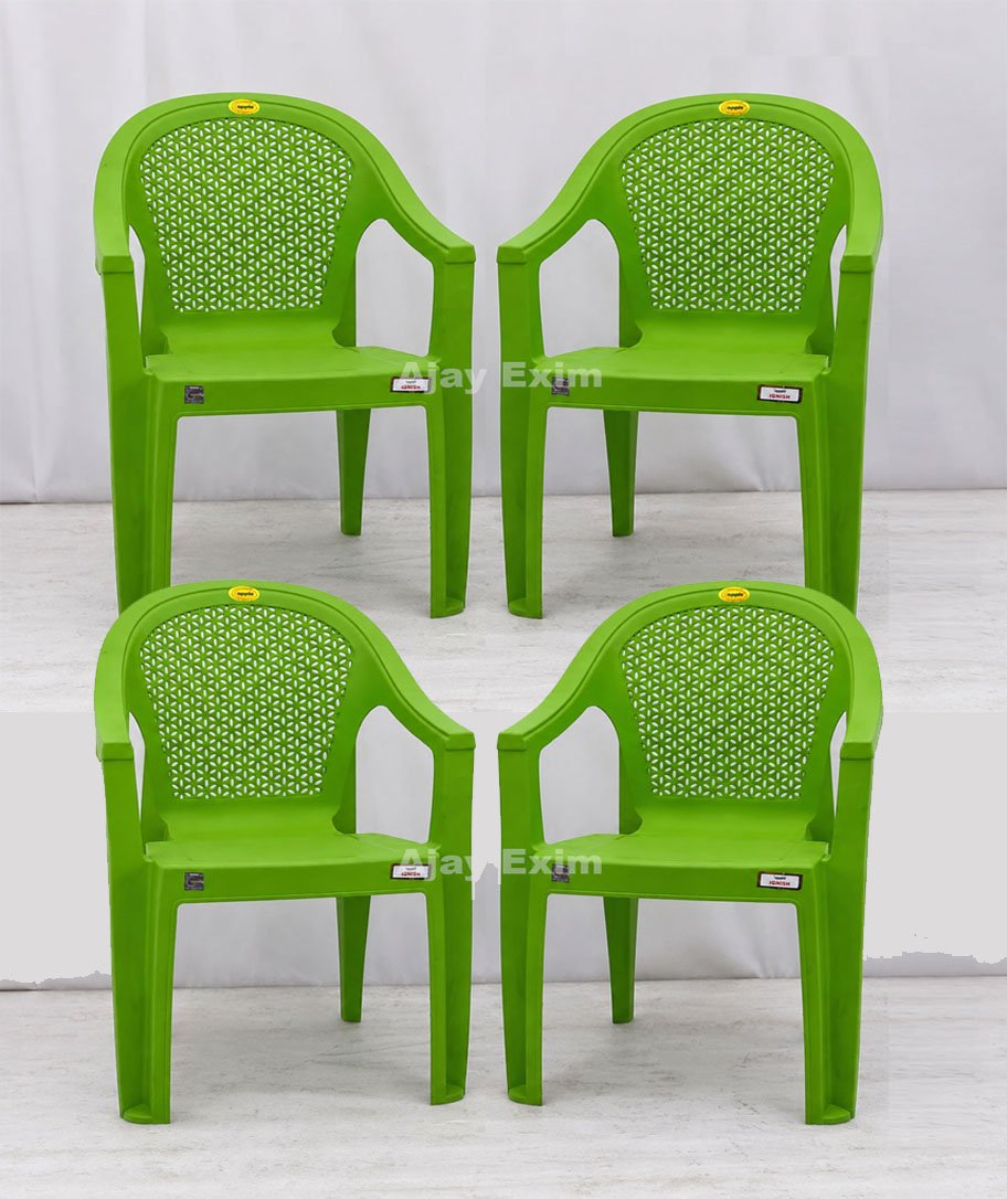 Floral Design Plastic Arm Chair Set of 4