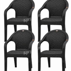 Plastic Arm Chair with Rattan Design – Set of 4 - Image 2