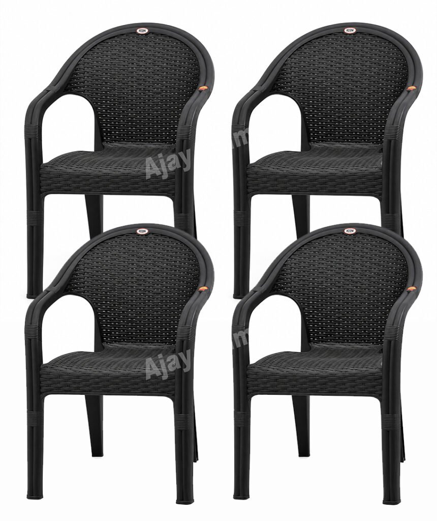 Plastic Arm Chair with Rattan Design – Set of 4