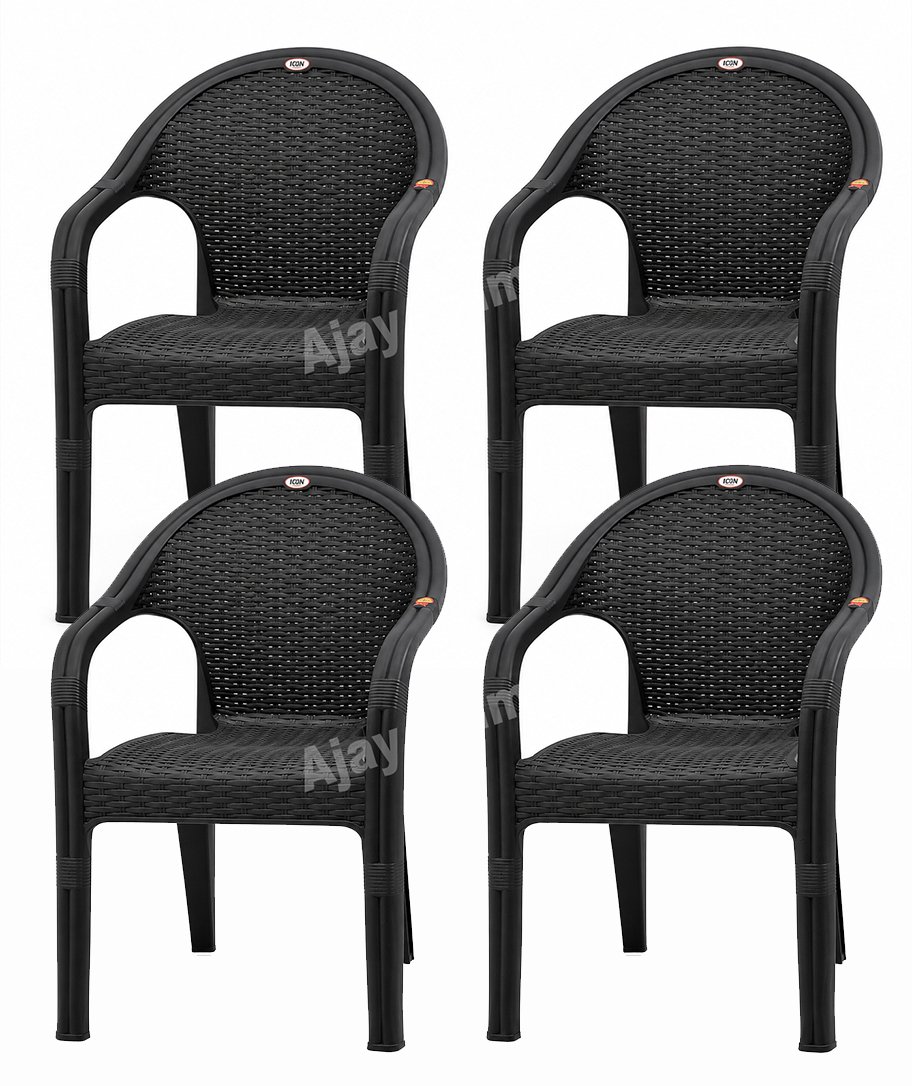 Plastic Arm Chair with Rattan Design – Set of 4 - Image 2