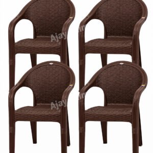 Plastic Arm Chair with Rattan Design set of 4