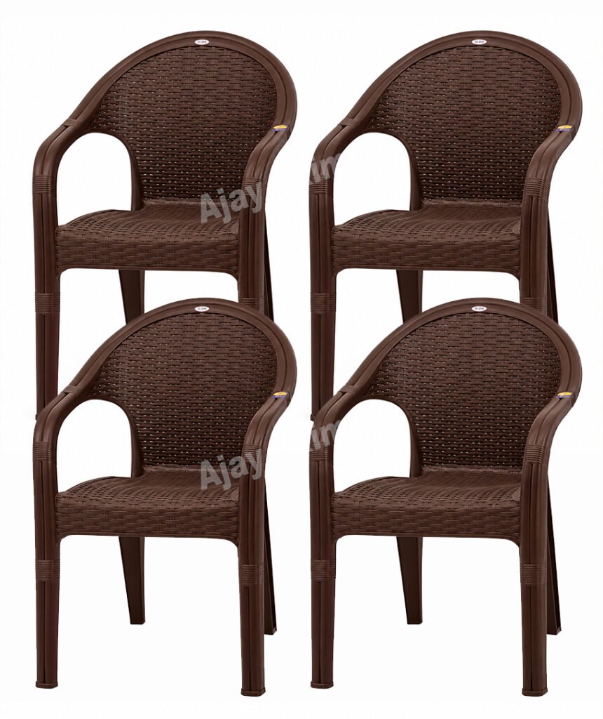 Plastic Arm Chair with Rattan Design set of 4