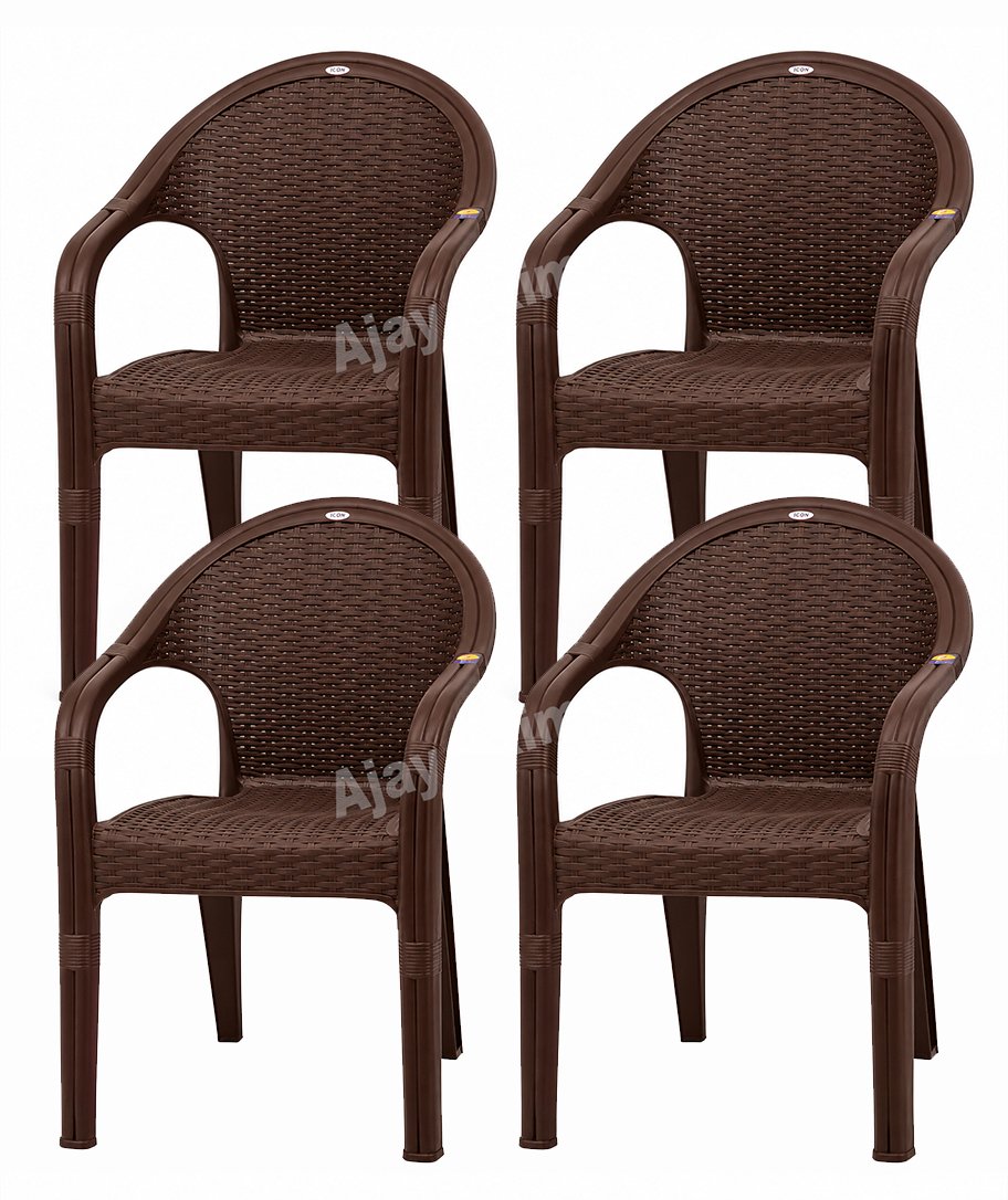 Plastic Arm Chair with Rattan Design set of 4