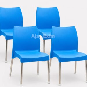 Set of 4 Plastic Armless Chairs with Steel Legs - Image 3