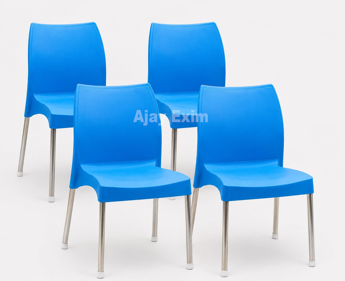 Set of 4 Plastic Armless Chairs with Steel Legs - Image 3