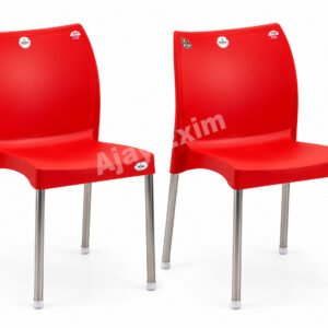 Set of 2 Plastic Armless Chairs with Steel Legs - Image 3