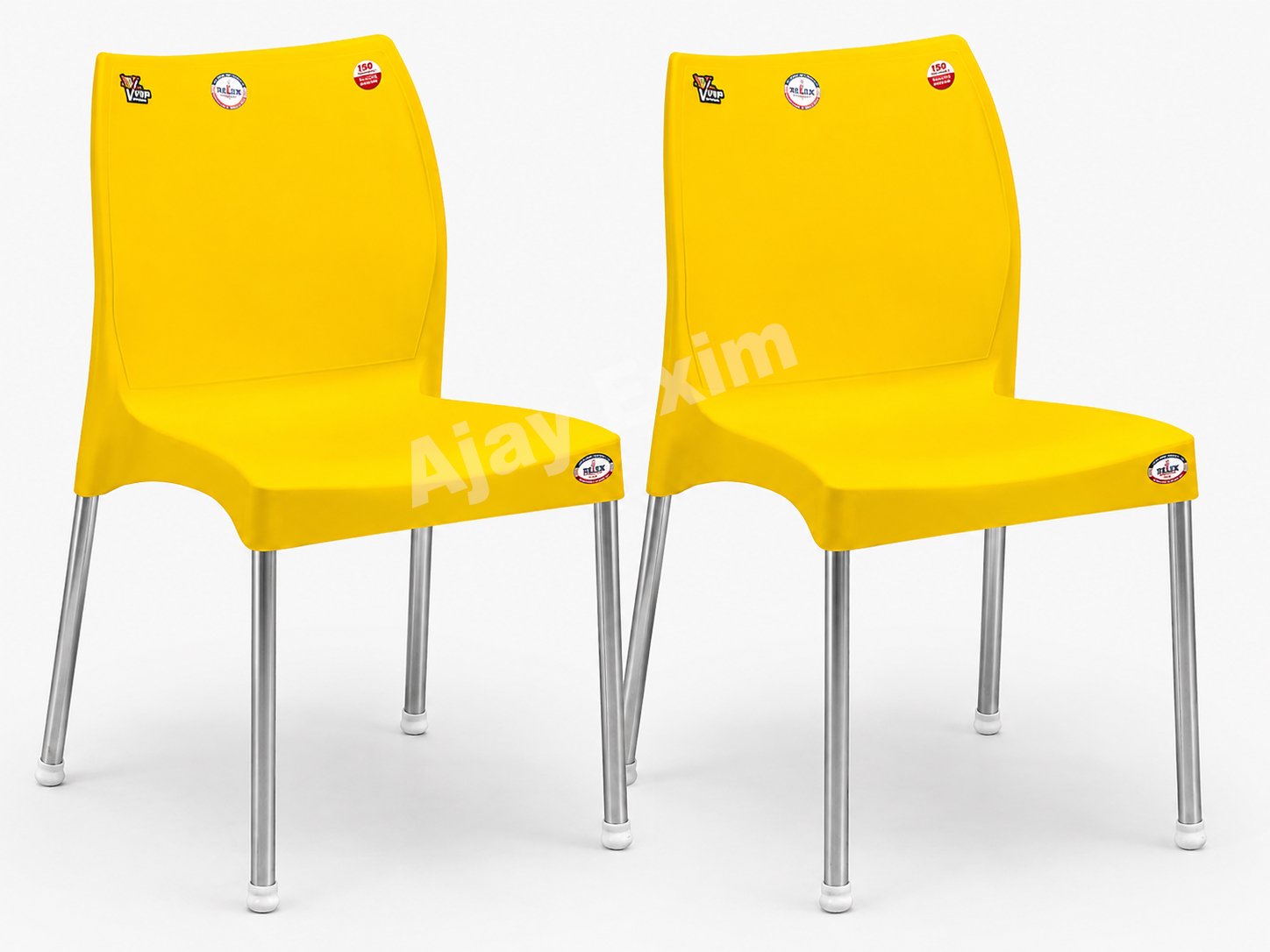 Set of 2 Plastic Armless Chairs with Steel Legs - Image 2