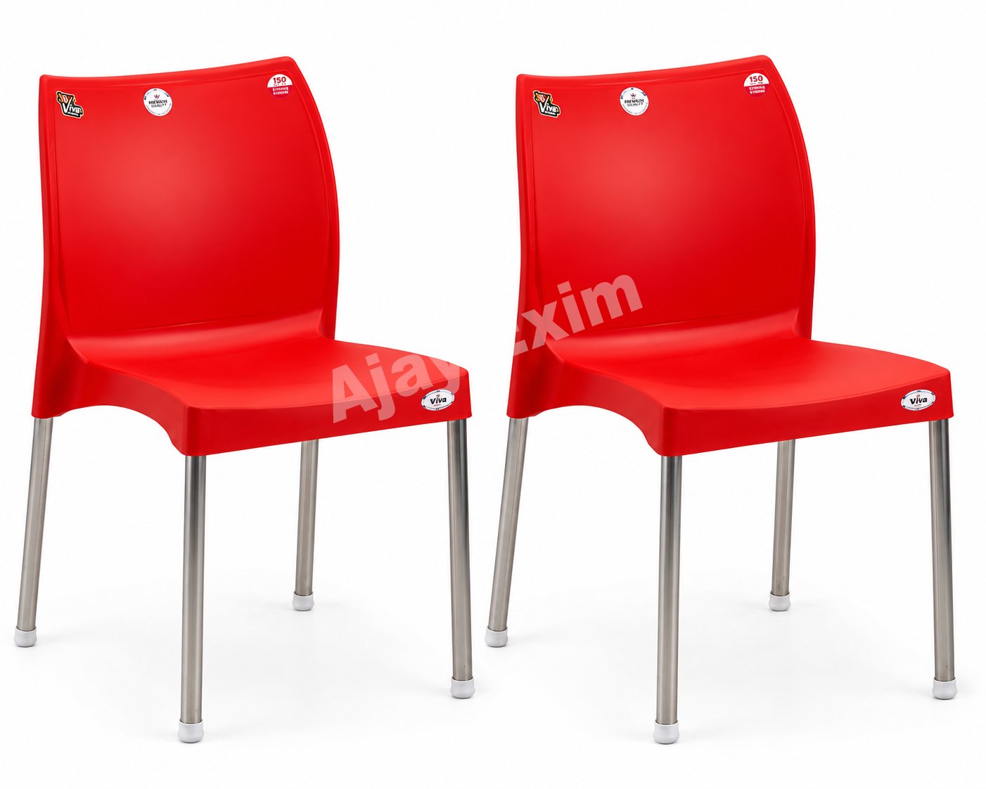 Set of 2 Plastic Armless Chairs with Steel Legs - Image 3
