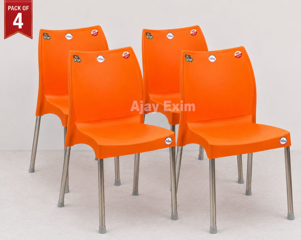 Set of 4 Plastic Armless Chairs with Steel Legs