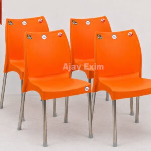 Set of 4 Plastic Armless Chairs with Steel Legs - Image 4