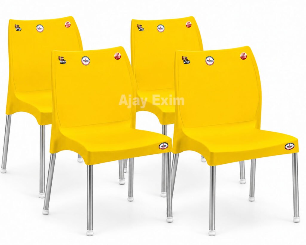 Set of 4 Plastic Armless Chairs with Steel Legs