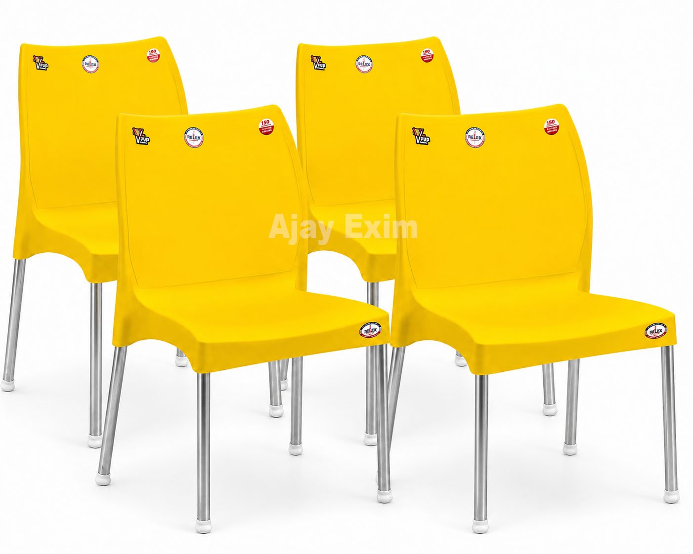 Set of 4 Plastic Armless Chairs with Steel Legs - Image 2
