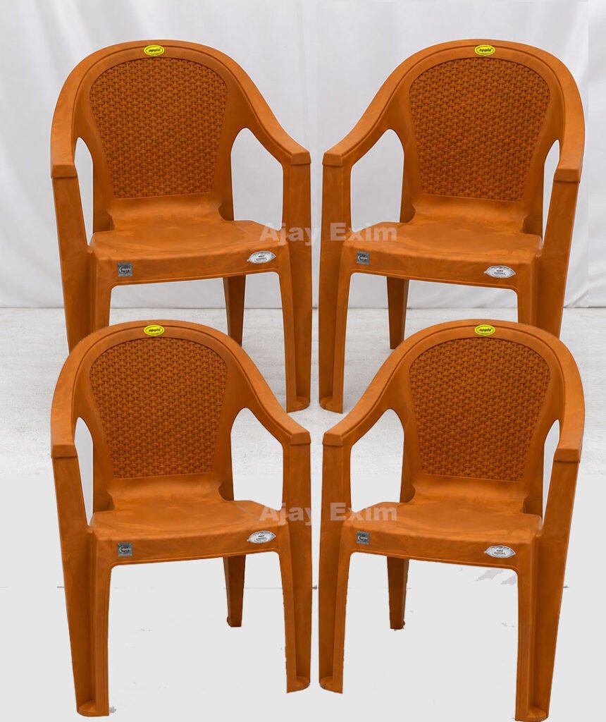 Stylish Rattan Pattern Plastic Arm Chair Set of 4