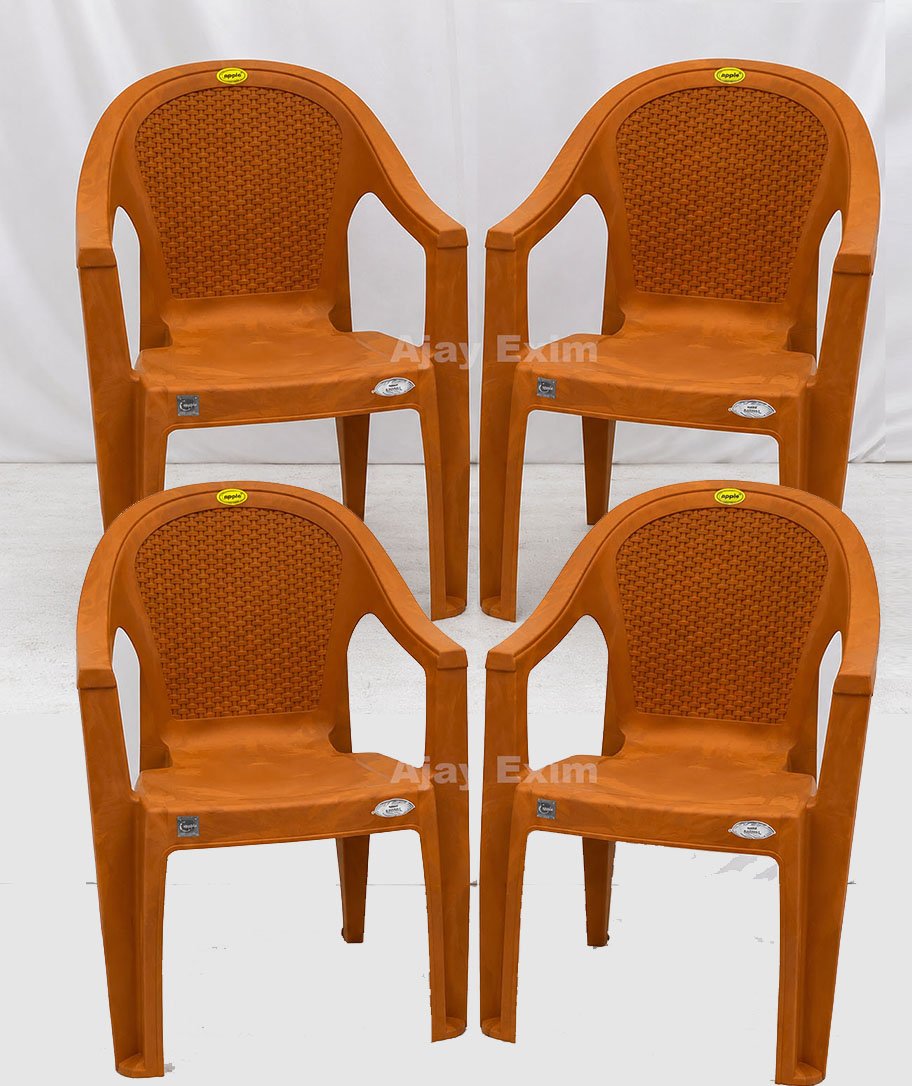 Stylish Rattan Pattern Plastic Arm Chair Set of 4 - Image 1