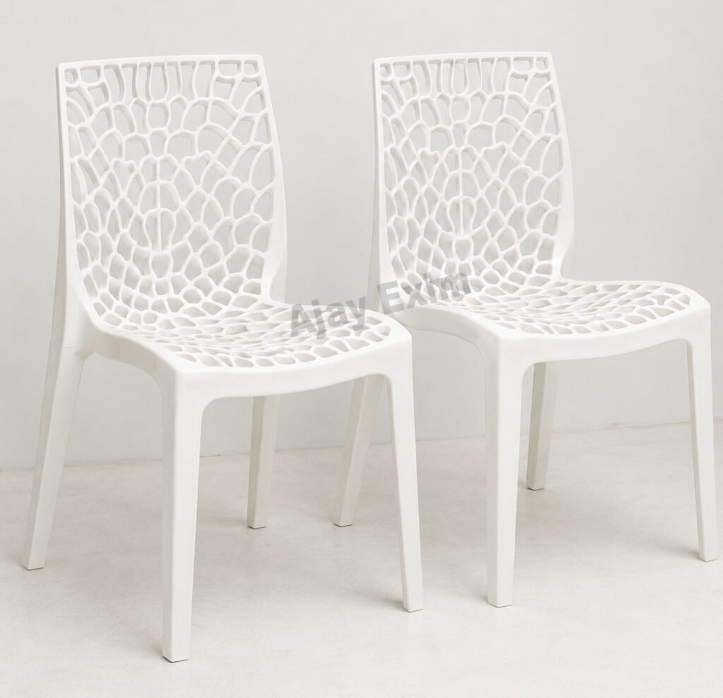 Web Pattern Plastic Armless Chair Set of 2
